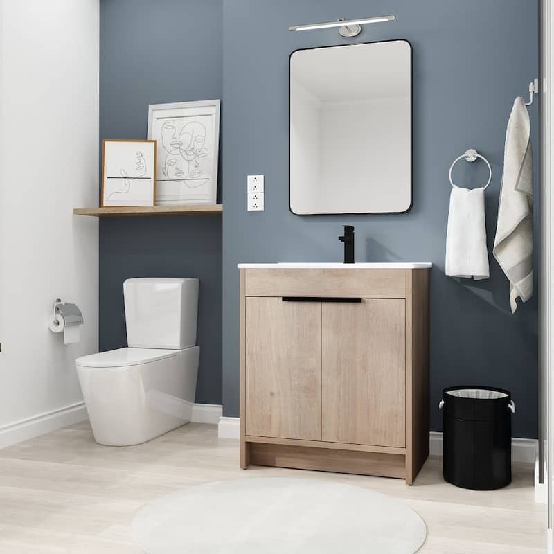 24", 30", 36" Freestanding Bathroom Vanity with White Ceramic Sink & Soft-Close Doors