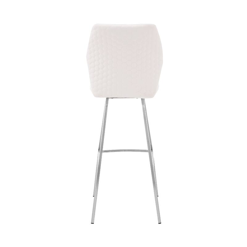 Contemporary Bar Stool in White Faux Leather with Full Back and Brushed Iron Frame for Kitchen