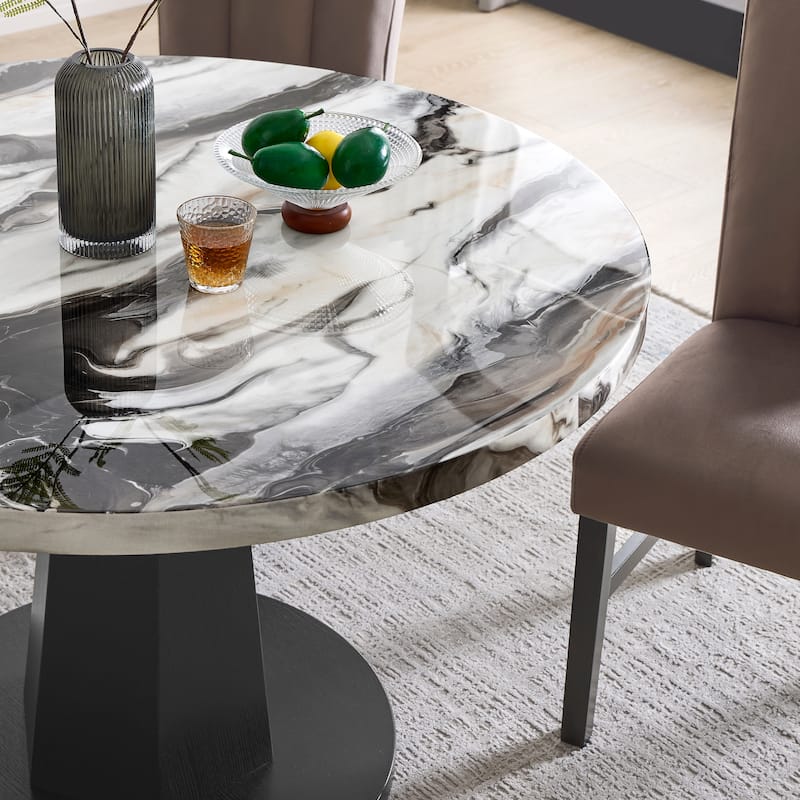 Roundhill Furniture Cavira 5-Piece Modern Dining Set, Round Faux Marble Dining Table with Four Chairs
