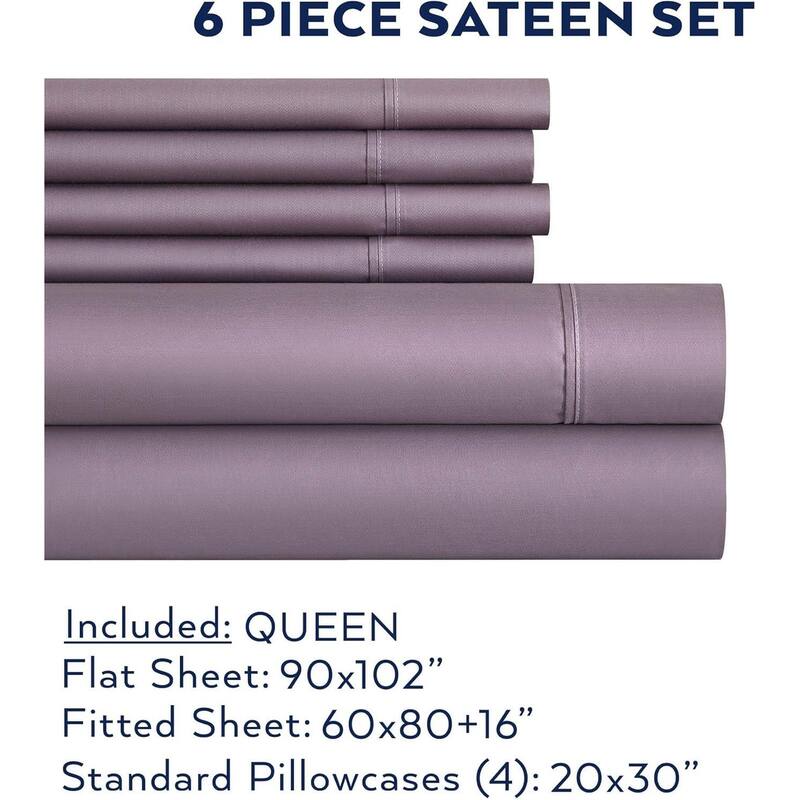 Thomasville 1500 Thread Count Purple 6 Piece Premium Cotton Rich Sateen Sheet Set - Queen