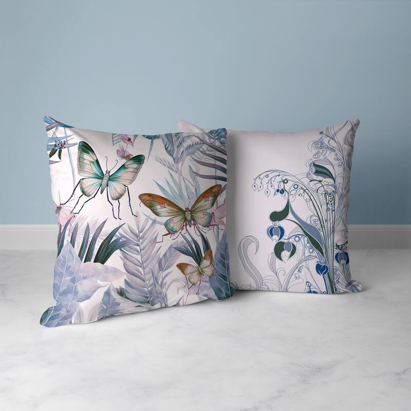 Butterfly Dreams Faux Suede Reversible Throw Pillow Grey and Pink