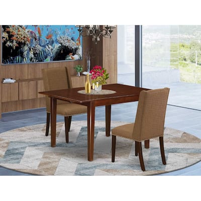 HomeStock 3-Piece Mahogany Finish Rectangular Solid Wood Top with Butterfly Leaf Dining Table Set