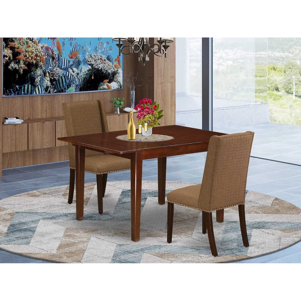 HomeStock 3-Piece Mahogany Finish Rectangular Solid Wood Top with Butterfly Leaf Dining Table Set