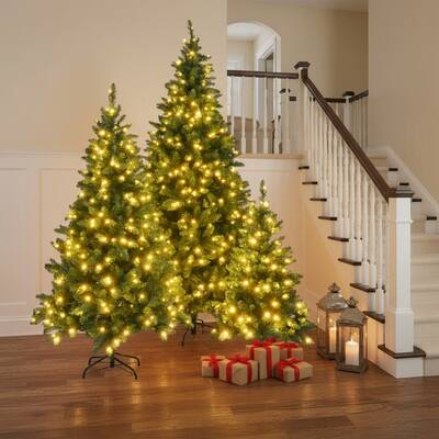 HomeRoots Three Piece Pre Lit Extra Full Frosted Pine Christmas Tree Set - Green - 51.20 in. x 96.00 in. x 51.20 in.