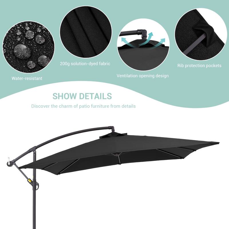 Bonosuki 8.2 x 8.2Ft Patio Offset Umbrella w/ Weighted Base