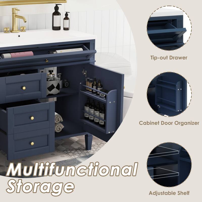 30''/36'' Bathroom Vanity with Top Sink, Modern Bathroom Storage Cabinet with 2 Drawers, a Tip-out Drawer & Adjustable Shelf