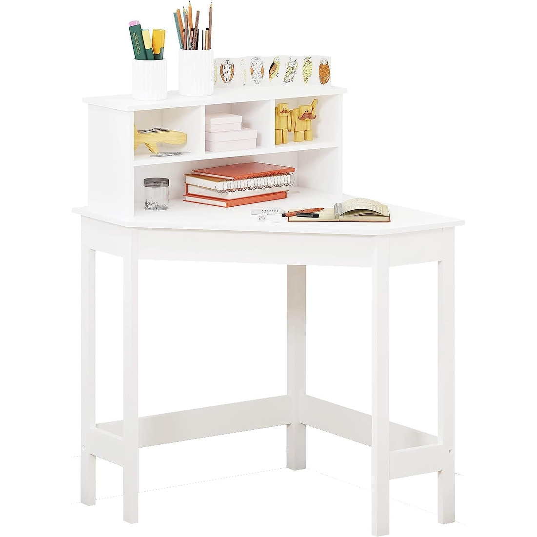 UTEX Corner Desk with Storage and Hutch for Small Space, Study Computer Desk Workstation & Writing Table, White
