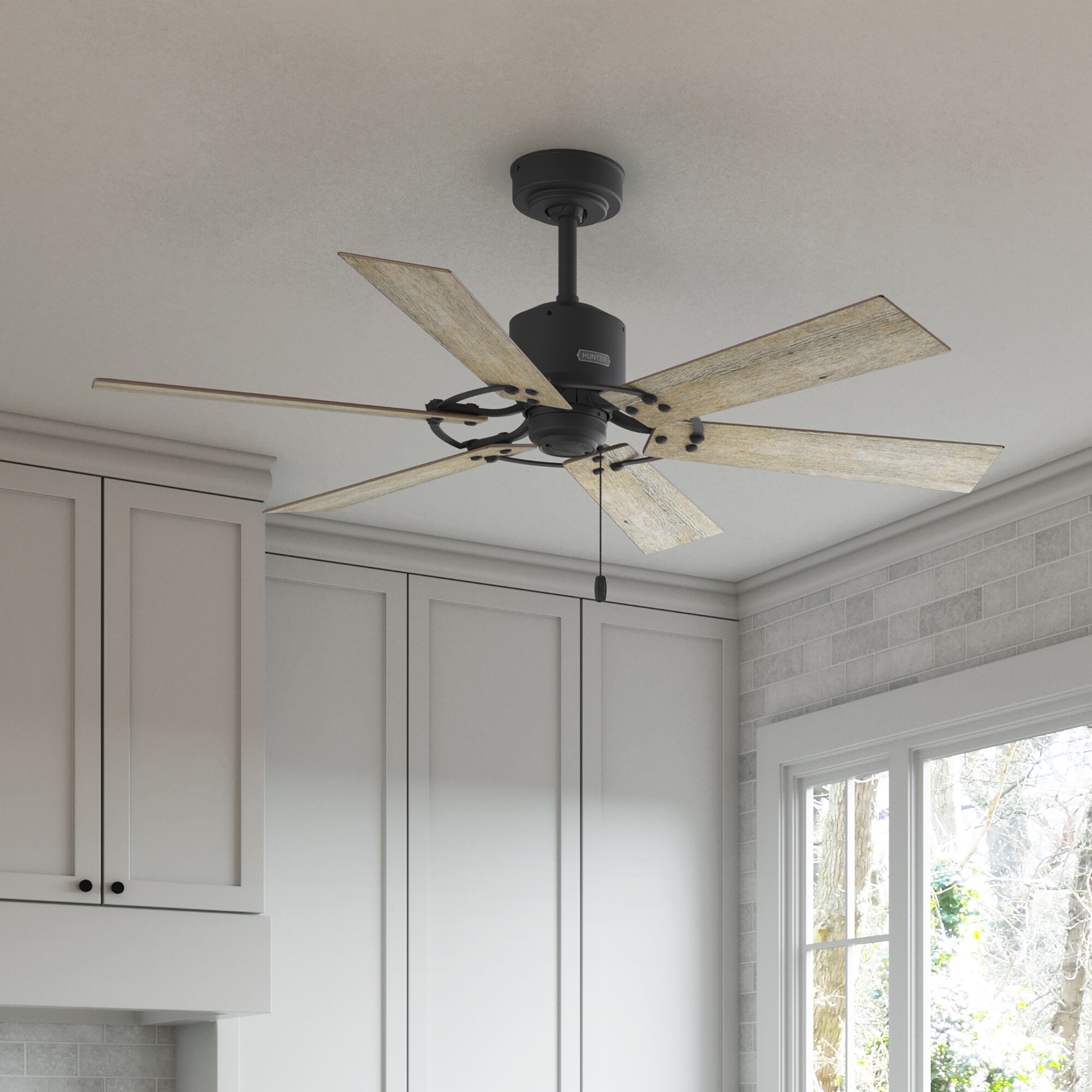 Hunter 52" Kilderkin Matte Black Ceiling Fan and Pull Chain - Wagon Wheel, Windmill - Farmhouse, Rustic