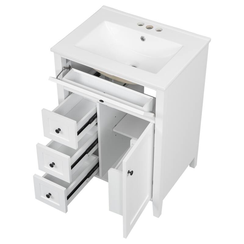 Roomfitters 24" Bathroom Vanity with Sink, Solid Wood Legs, 4 Drawers & Cabinet with Adjustable Shelf
