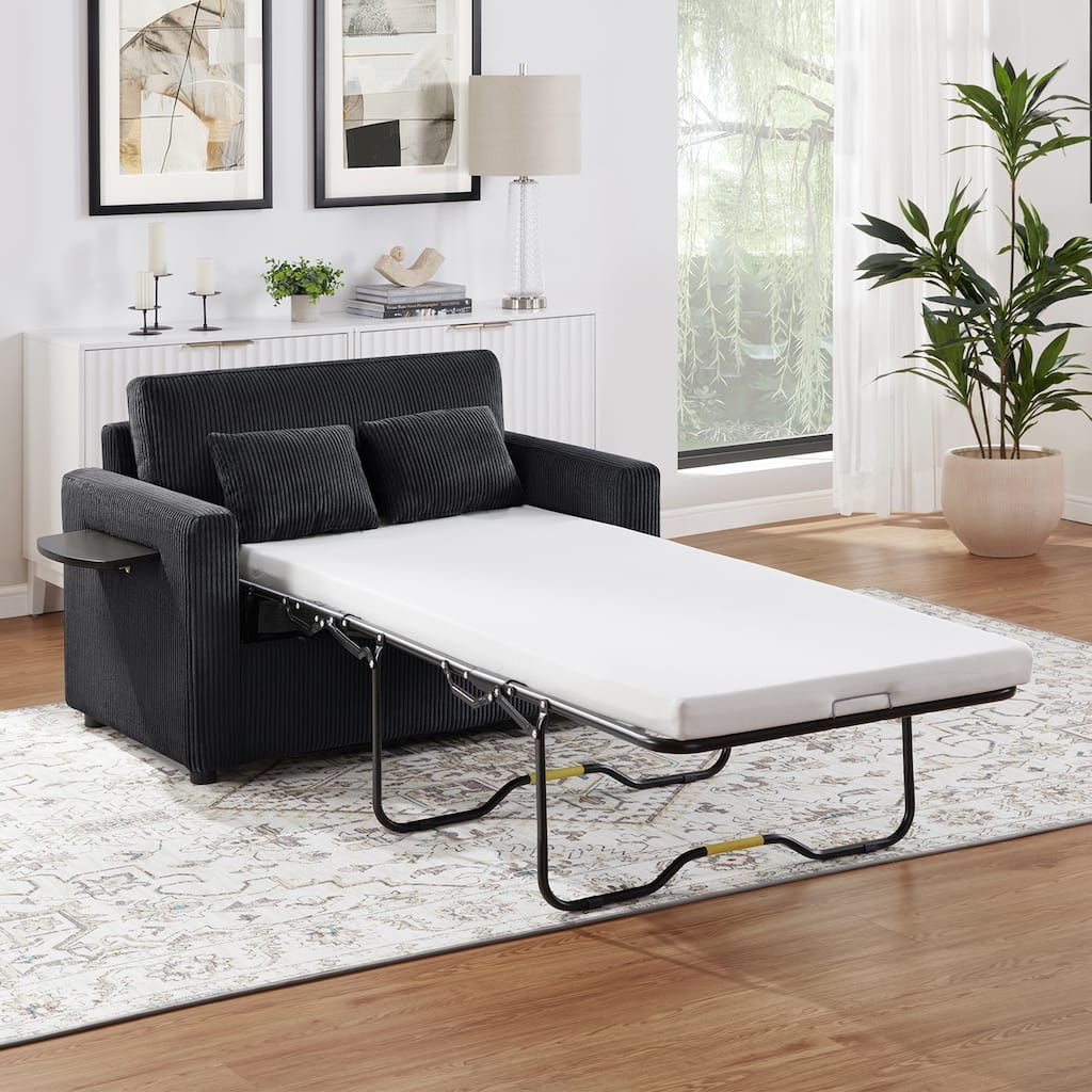 Twin Size Sofa Bed 47.2" Sleeper Sofa Loveseat Sofa with a Foldable Mattress, a Foldable Side Table