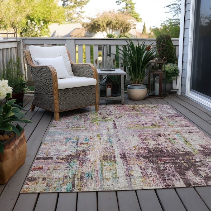Machine Washable Indoor/ Outdoor Abstract Contemporary Chantille Rug