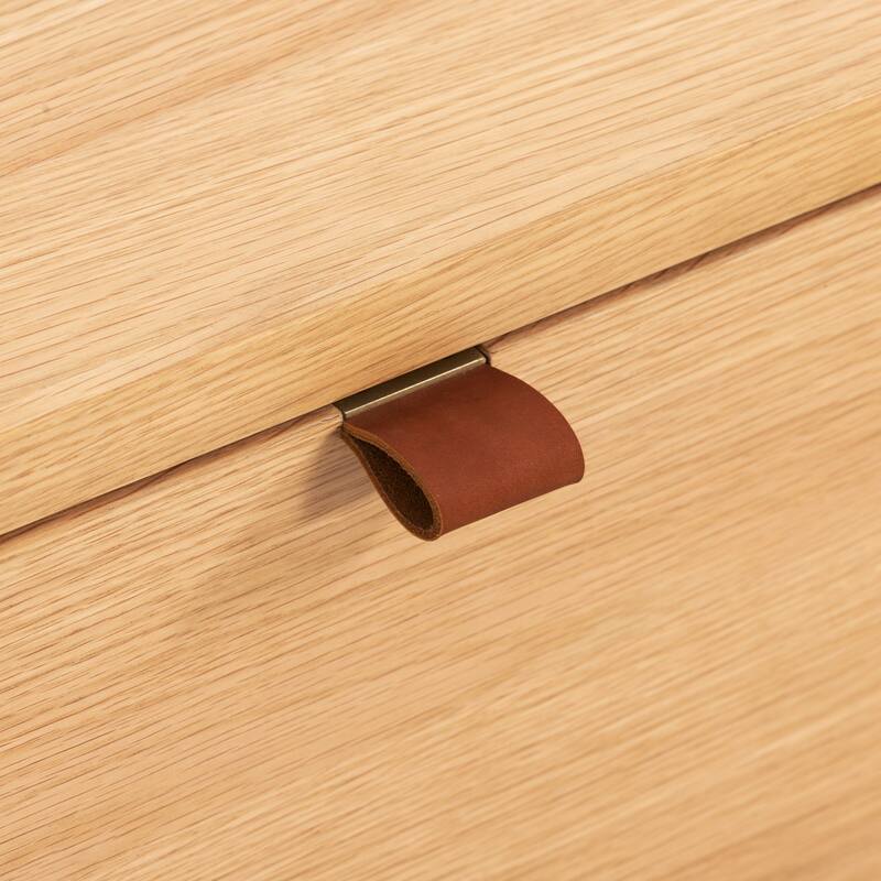 Poly & Bark Cirq Nightstand - Oak with Genuine Leather Pulls on Drawers