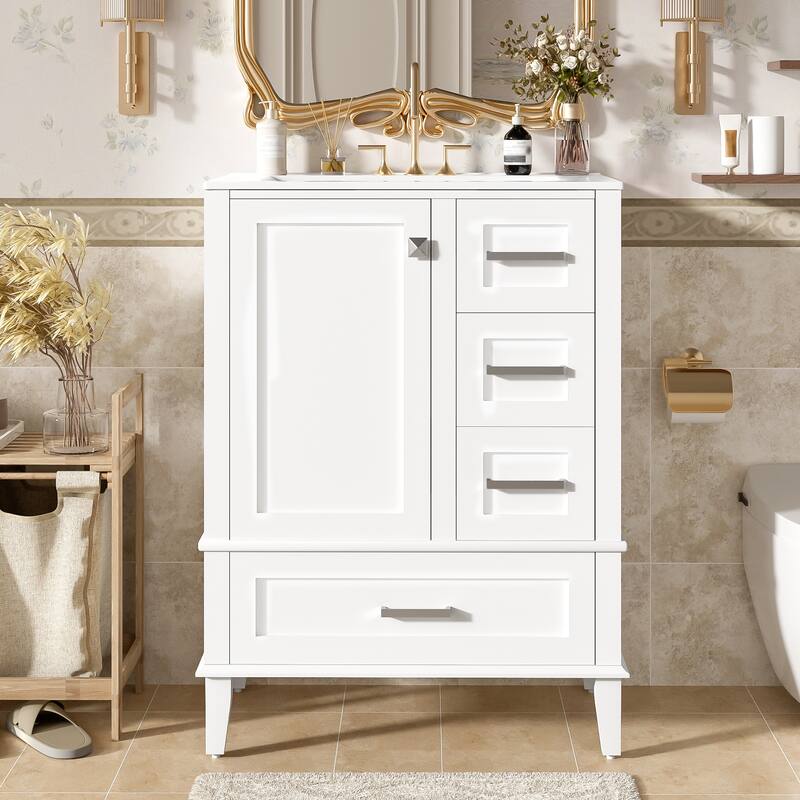 24.8" Bathroom Vanity with Ceramic Sink, Modern Freestanding Cabinet Featuring Soft-Close Door, Deep Drawer