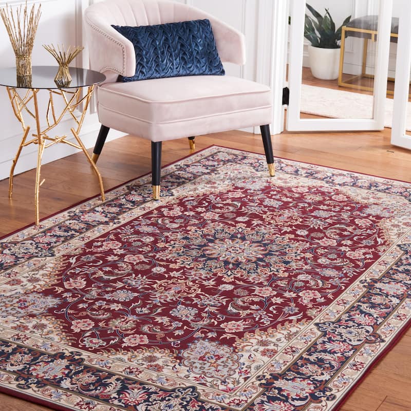 SAFAVIEH Tucson Machine Washable Slip Resistant Aline Traditional Rug - 4' Square - Red/Navy