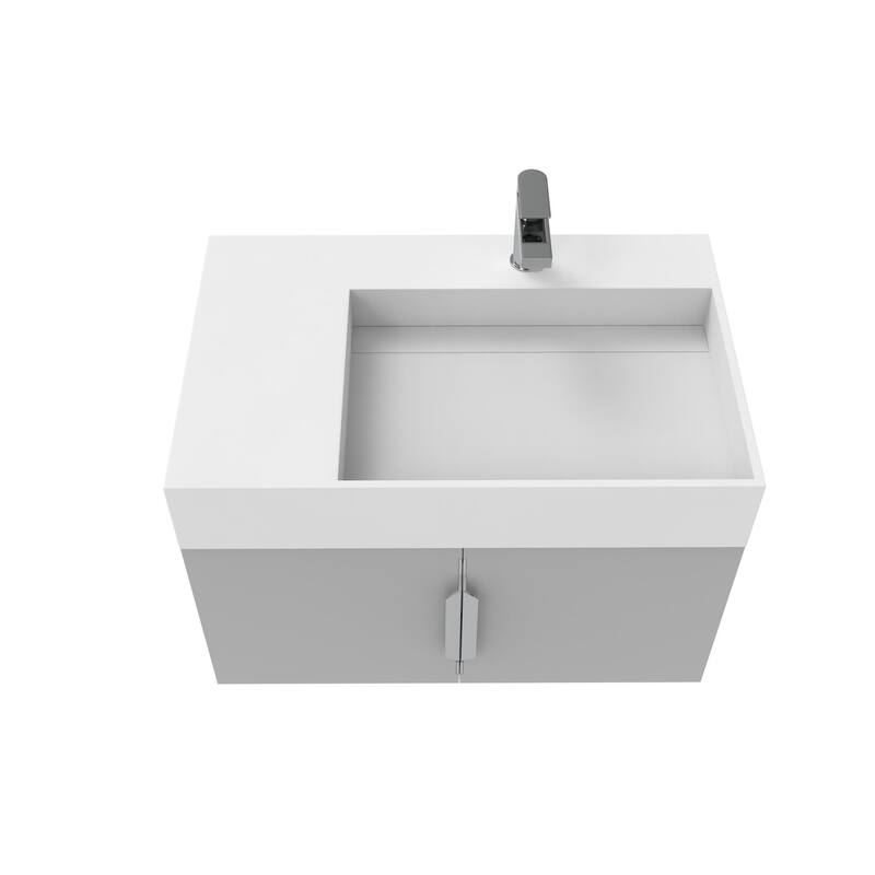 Amazon 30" Wall Mounted Bathroom Right Basin Vanity Set w/ White Top