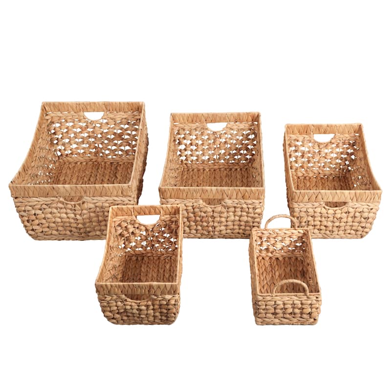 Aria Handwoven Water Hyacinth Nesting Storage Baskets with Handles (Set of 5)