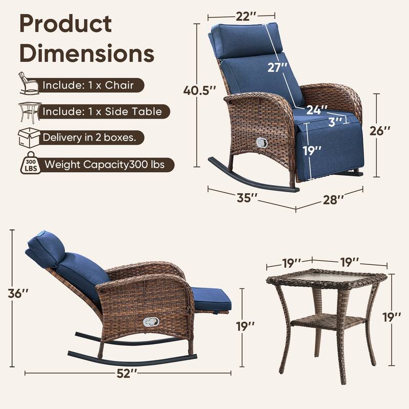 Pocassy Versatile Outdoor Recliner Rocker Chair with Side Table
