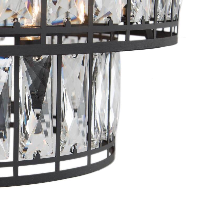 Aulia Modern Black Crystal 4-Light Drum Chandelier Lights for Dining Room - D15.5" x H10"