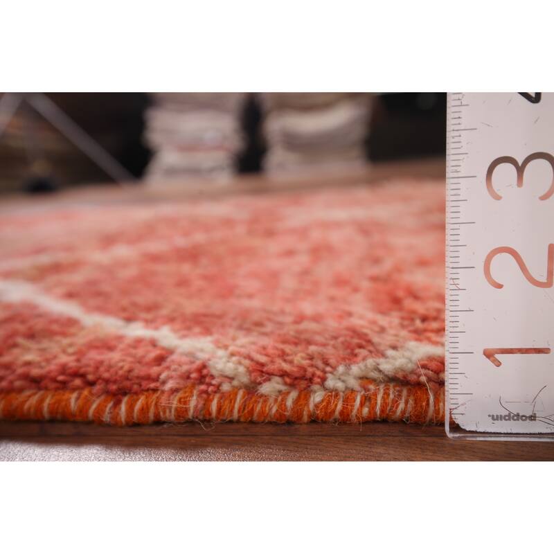 Orange Plush Trellis Moroccan Accent Rug Hand-Knotted Wool Carpet - 3'1" x 5'7"
