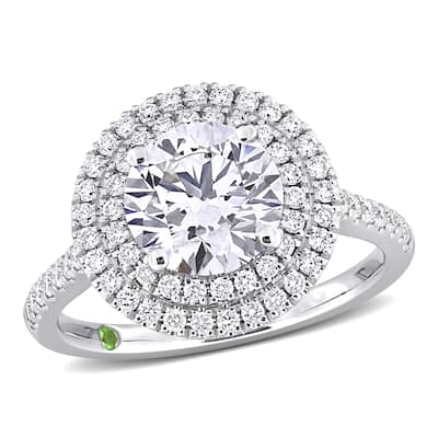 2 1/2ct TDW Lab-Grown Diamond and Tsavorite Accent Halo Ring in 14k White Gold