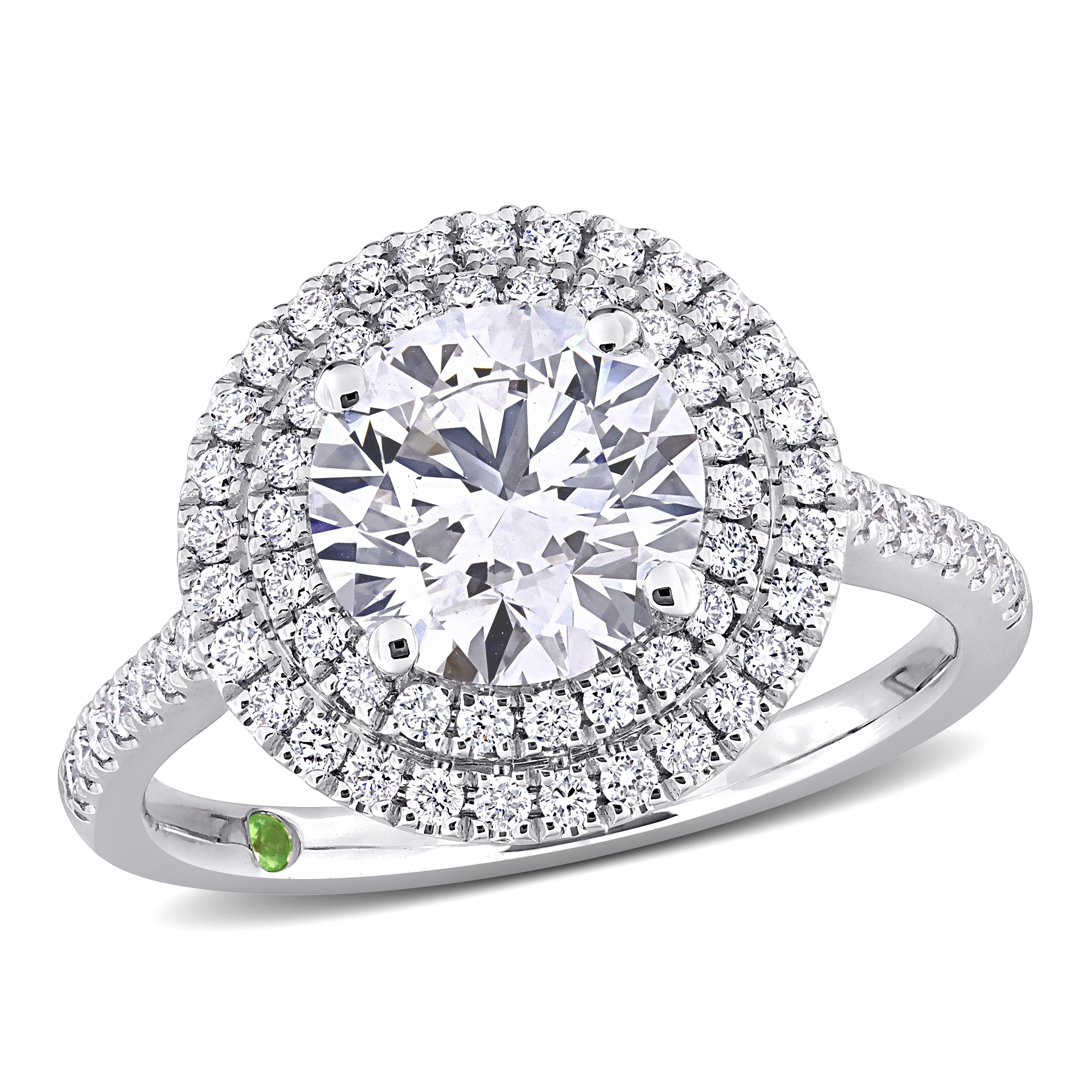 Miadora 2 1/2ct TDW Lab-Grown Diamond and Tsavorite Accent Halo Ring 14k White Gold