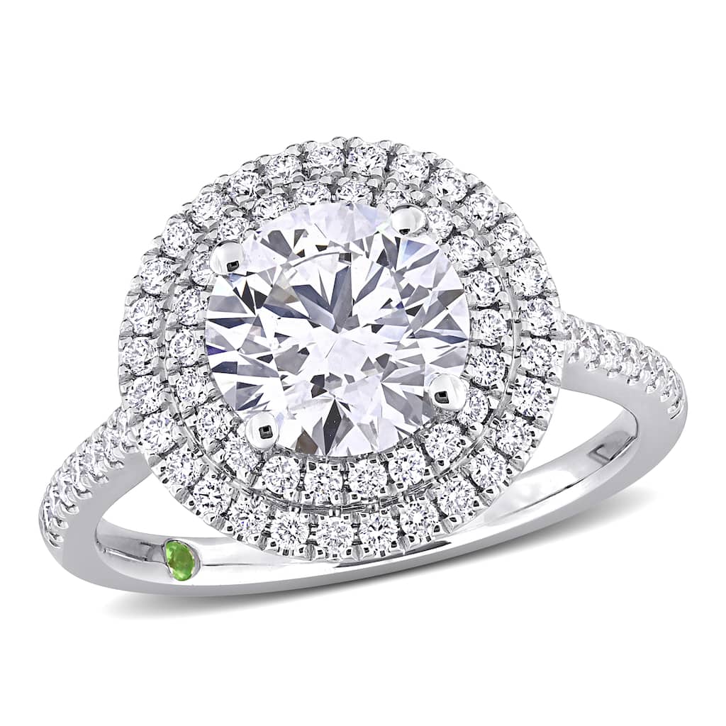Miadora 2 1/2ct TDW Lab-Grown Diamond and Tsavorite Accent Halo Ring 14k White Gold