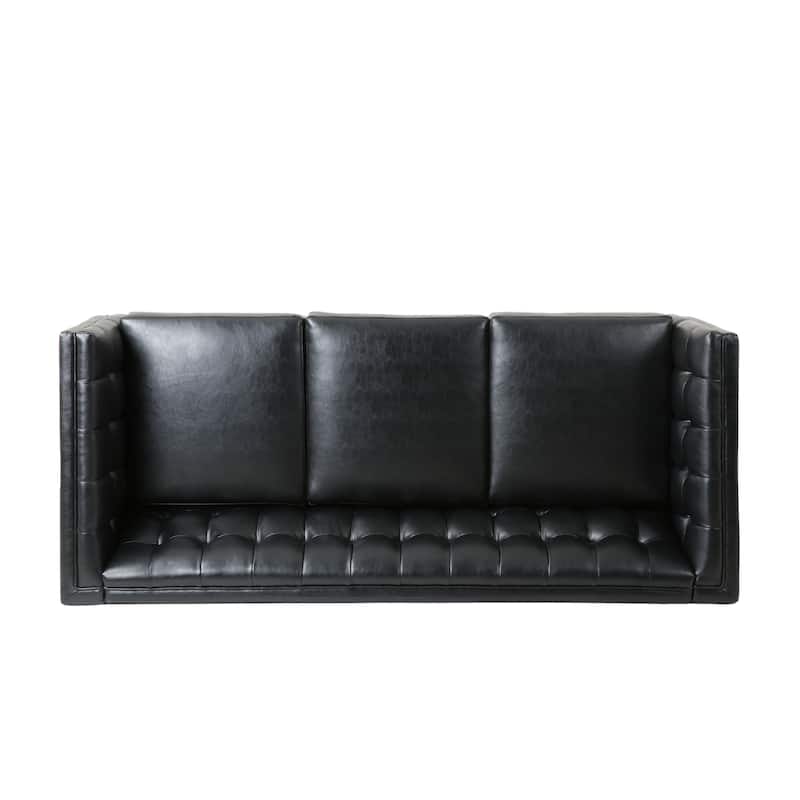 75.50" Faux Leather Sofa Couch with Wood Legs, Apartment Loveseat, Retro Upholstered Sofa for Living Room