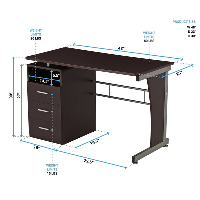 Ample Storage Solution Computer Office Desk with 3 Storage Drawers