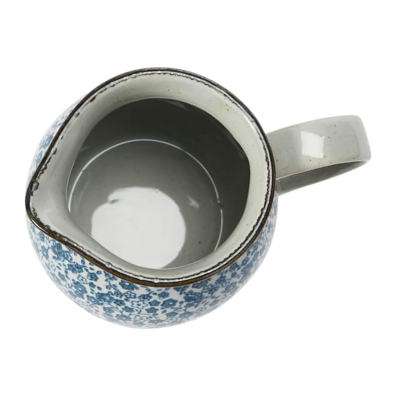 Hand-Painted Country-Style Stoneware Pitcher with Floral Print