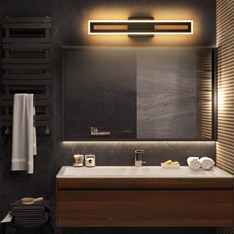23.6 in. 1-Light Matte Black Linear Rectangular Strip Color Changing Integrated LED Bathroom Vanity Light