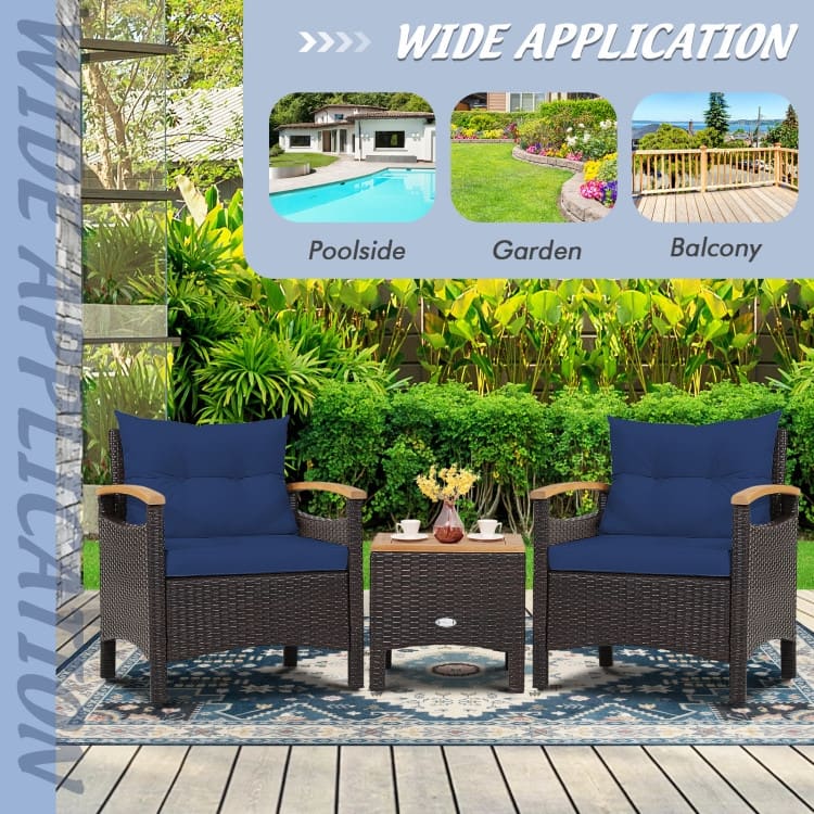Patio Rattan Furniture Set with Removable Cushion - 3 Pieces - Single Sofa: 25" x 24" x 29"