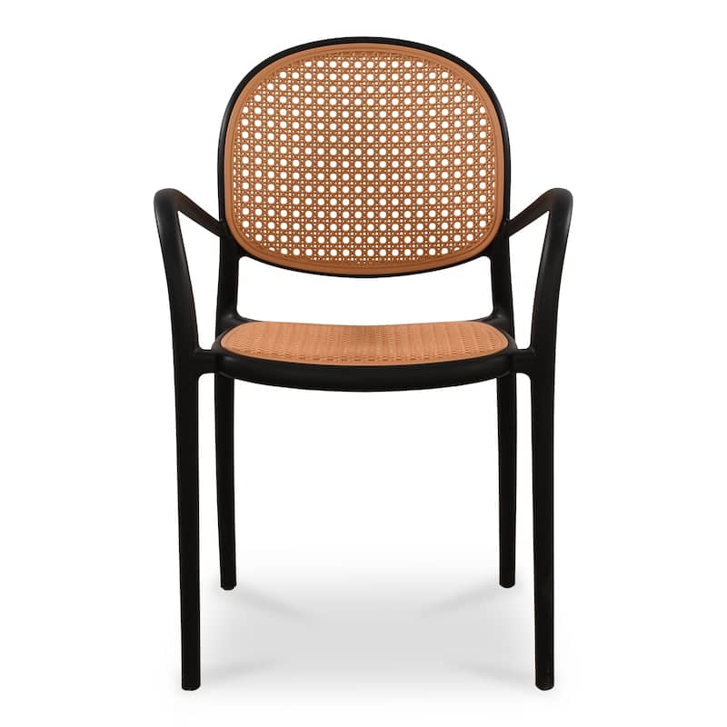 NADAAL STUDIOS Mavric Outdoor Dining Chair, Rattan-Look Polypropylene, Stackable Design, Black - Set of 2