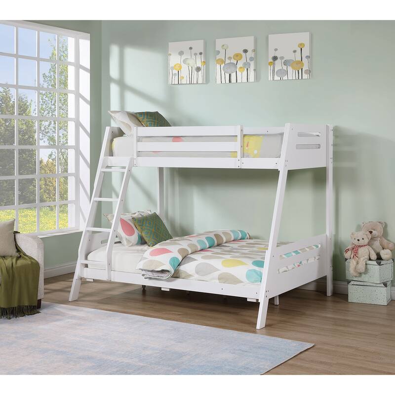 White Twin Over Full Bunk Bed with Reversible Ladder and Underbed Drawers