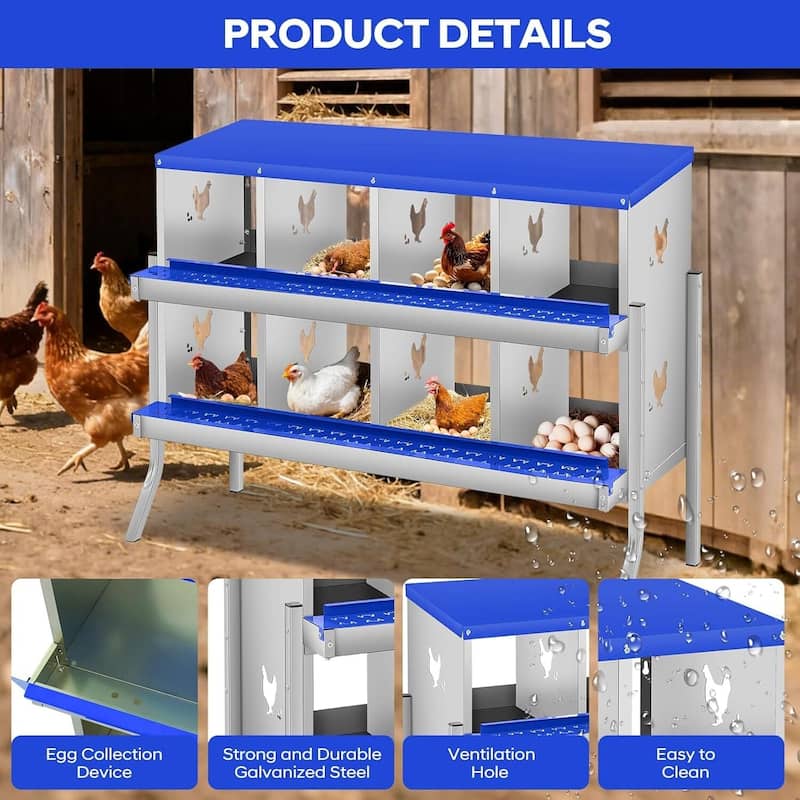 8 Compartment Nesting Box, Chicken Laying Box, with Bracket Legs, Easy to Clean and Install