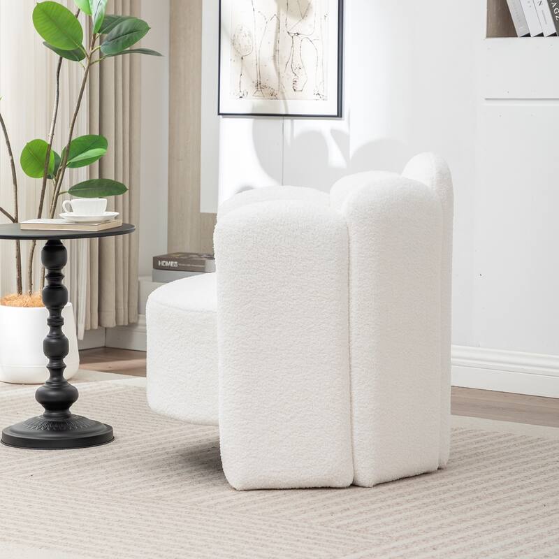 SEYNAR Modern Glam Teddy Fabric Upholstered Round Accent Chair with Flower Shaped Back Design