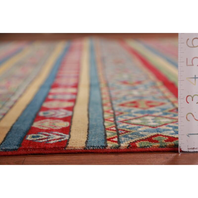 Hand Knotted Oriental 100% Wool Carpet Traditional Geometric Multi-Colored Kazak Area Rug - 11' 9'' X 8' 3''