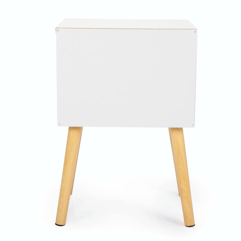 2-Piece White Nightstand Set with Drawer & Shelf, Modern Bedside Tables