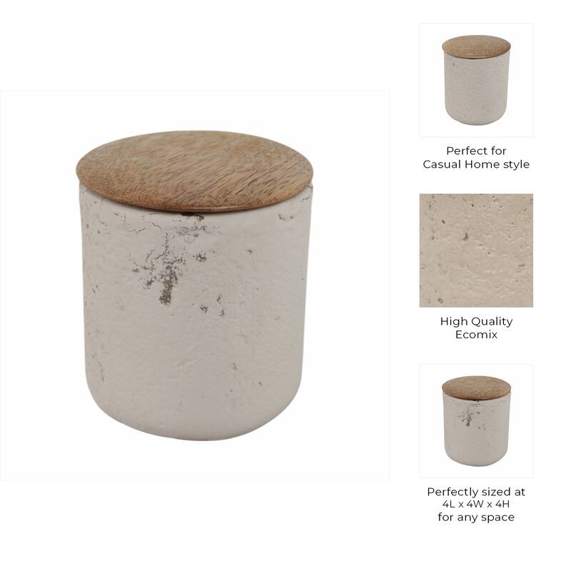 Wood Lid and Textured Pottery Base Decorative Modern Indoor Candle - 4" x 4" x 4"
