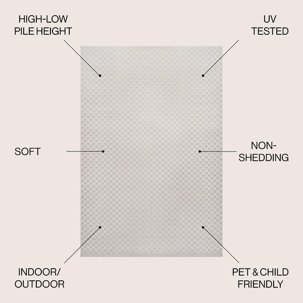 dimension image slide 1 of 7, JONATHAN Y Sofia High-Low Modern Minimalist Checkered Monotone Ivory/Cream Indoor/Outdoor Rug