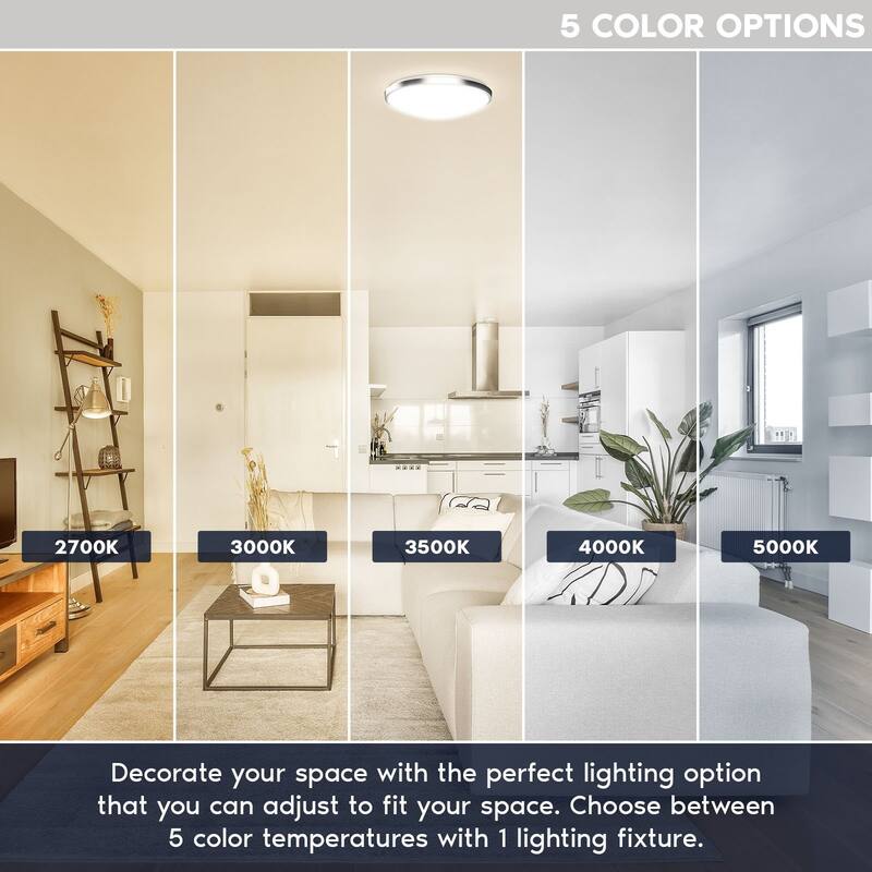 Luxrite Motion Sensor LED Flush Mount Ceiling Light, 15 Inch, 5CCT 2700K-5000K, 24W, 1800LM, ETL