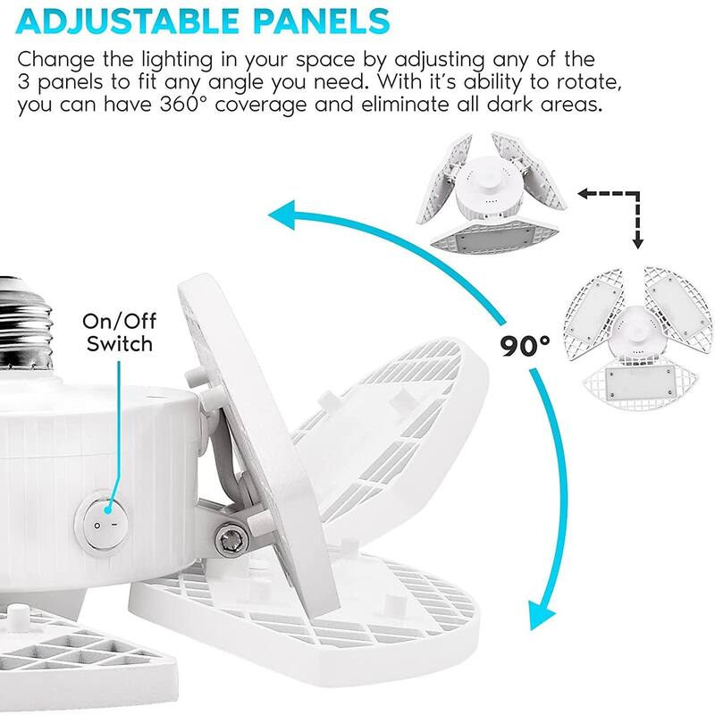 Luxrite 4-Pack LED Garage Light 80W 8000 Lumens Deformable 5000K Bright White E26 Screw In Shop Light Adjustable - Bright White
