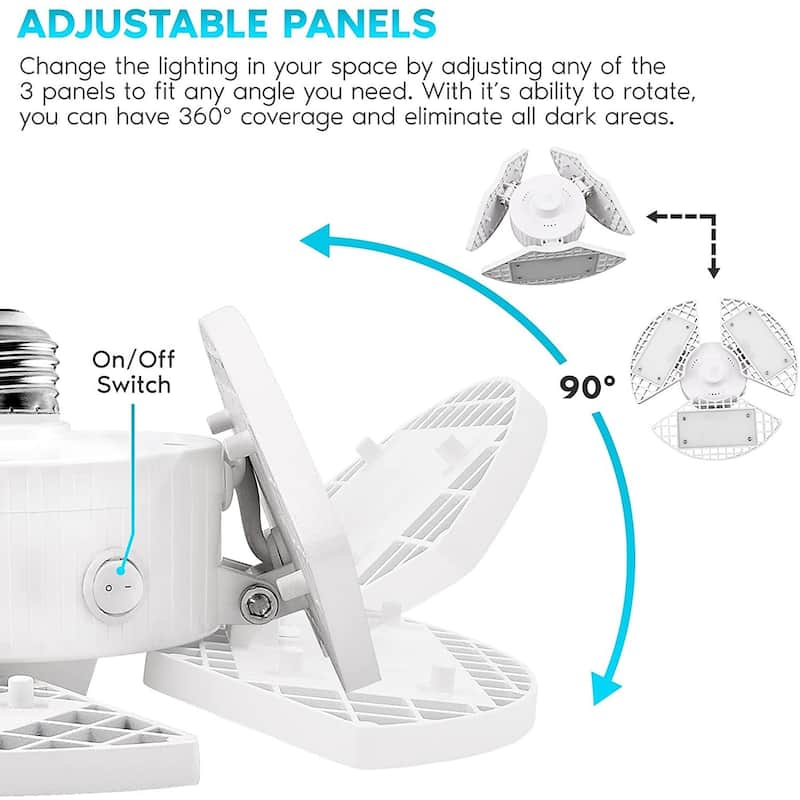 Luxrite LED Garage Light 80W 8000 Lumens Deformable 5000K Bright White E26 Screw In Shop Light Adjustable - Bright White