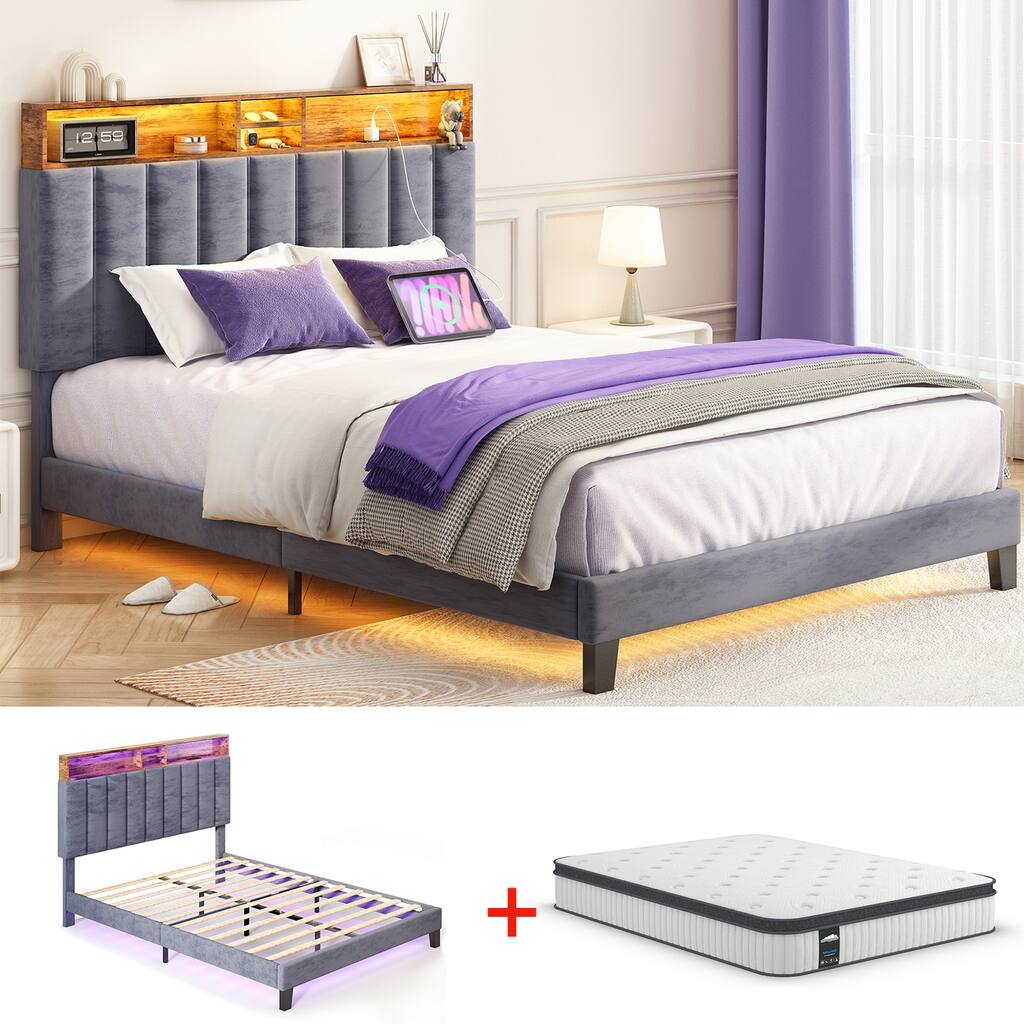 Full and Queen Hybrid 12 inch Mattress with Bed Frame Set