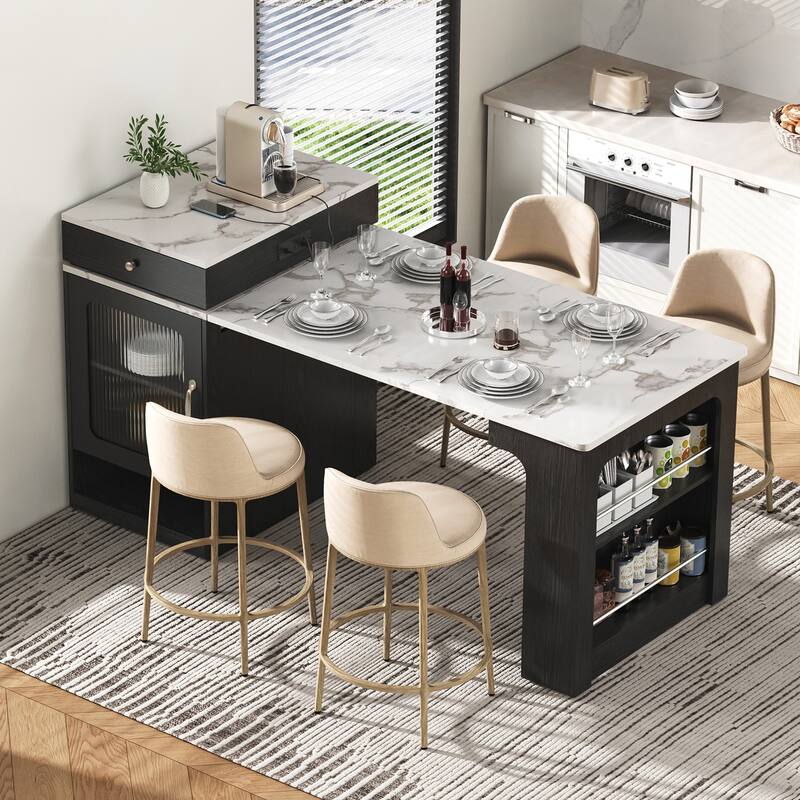 Kitchen Storage Table with Double-sided Storage, Kitchen Island with 2 Drawers