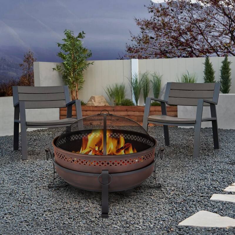42 inches Outdoor Fire Pit with Spark Screen and Log Poker