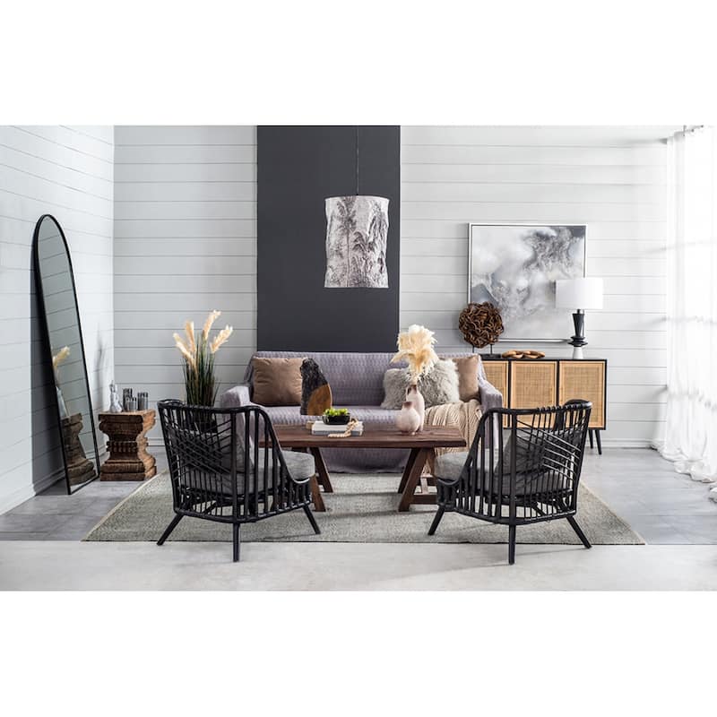 Cushioned Rattan Wooden Chair - 30.75" - Black and Gray