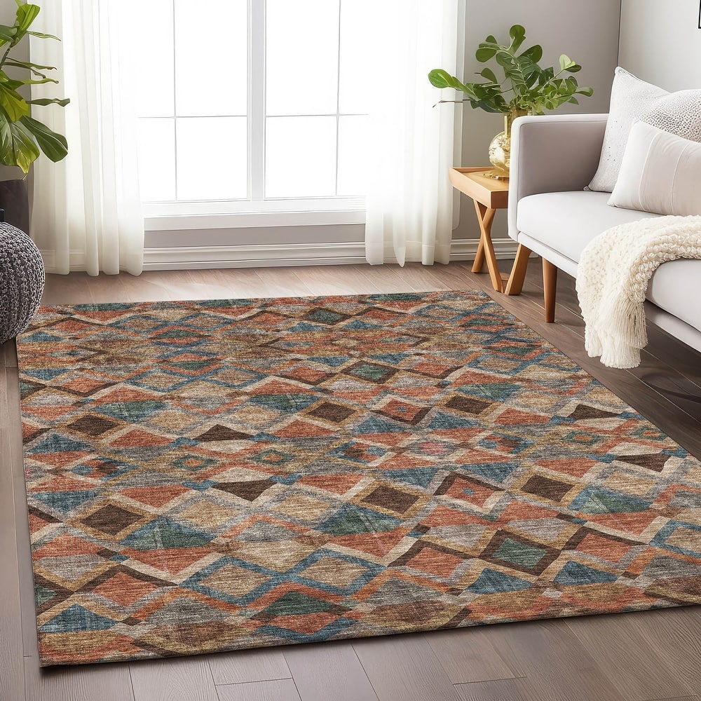 Machine Washable Indoor/ Outdoor Boho Modern Chantille Rug