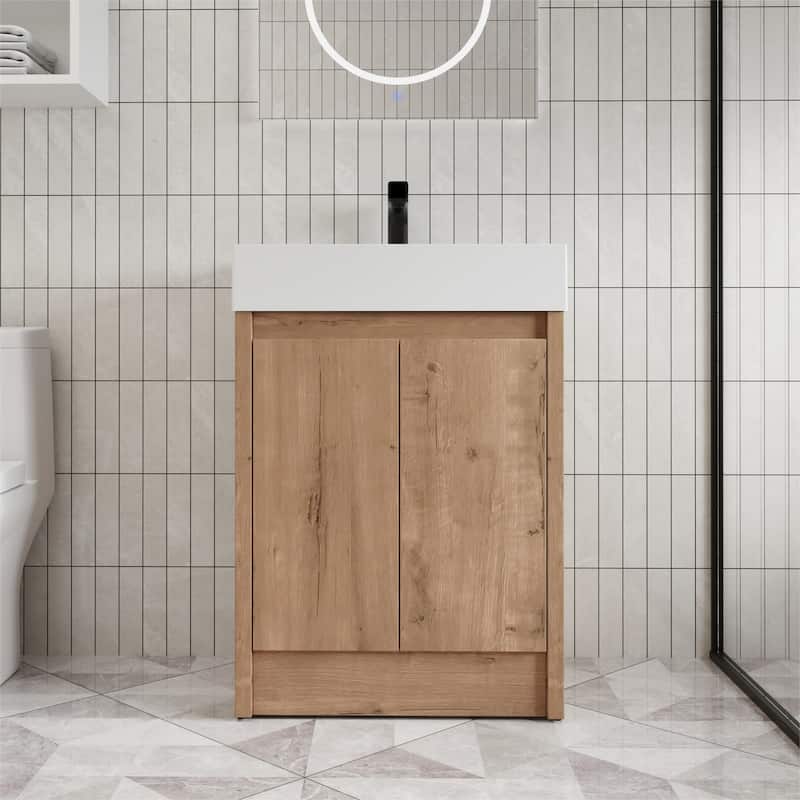 Beingnext 24"/30"/48"/60" Bathroom Vanity with Sink, Freestanding Bathroom Vanity with Soft Close Door - 23.6"W x 18.1"D x 35"H - Imitative Oak