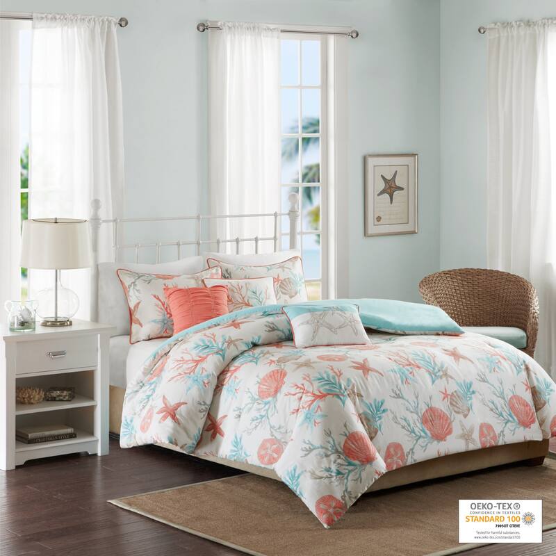 GDF Studio - Pebble Beach Cotton Sateen Duvet Cover Set with Decorative Pillows