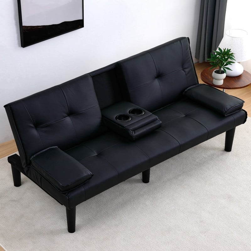 66.8" PVC Multifunctional Sofa Bed With Cup Holder